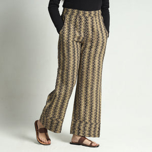 Brown - Ajrakh Block Printed Cotton Elasticated Palazzo