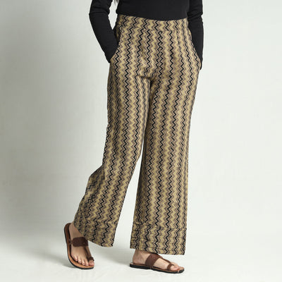 Brown - Ajrakh Block Printed Cotton Elasticated Palazzo
