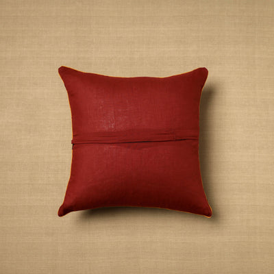 Beige - Block Print Cotton Kalamkari Cushion Cover (16 x 16 in) 03