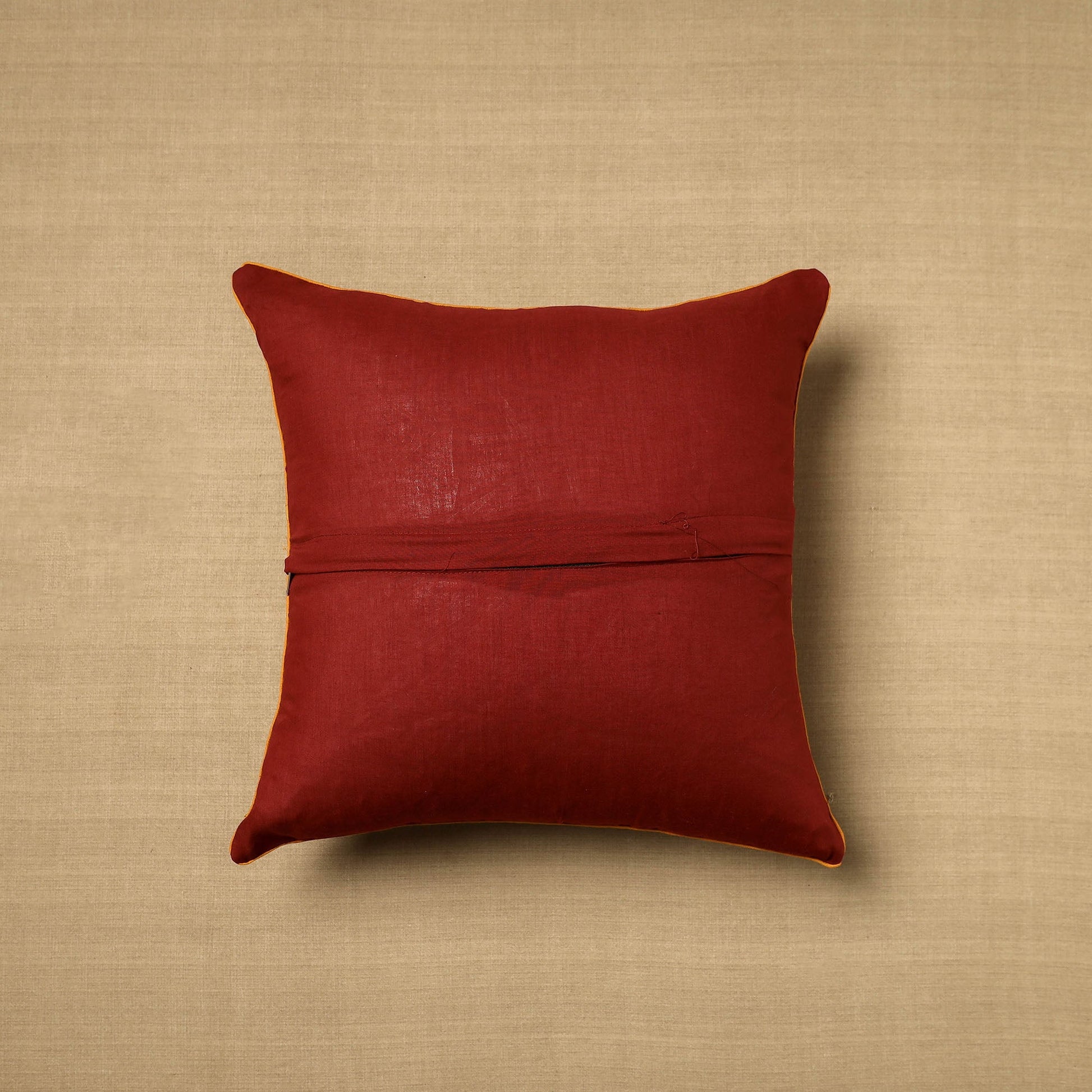 Beige - Block Print Cotton Kalamkari Cushion Cover (16 x 16 in) 03