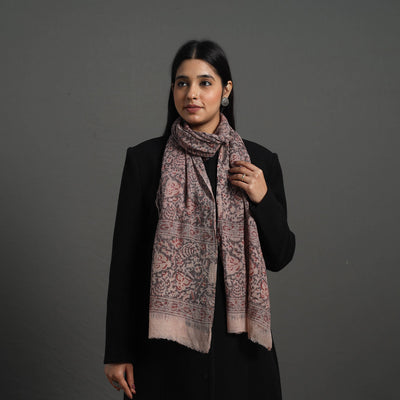 Black - Block Print Pedana Kalamkari Wool Stole 13