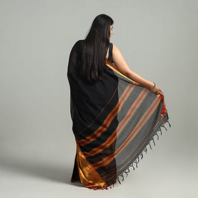 Black - Dharwad Cotton Saree with Zari Border