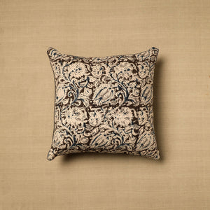 Beige - Block Print Cotton Kalamkari Cushion Cover (16 x 16 in) 01