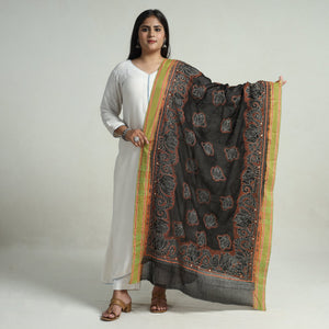 Black - Bengal Kantha Embroidery Cotton Handloom Dupatta 110