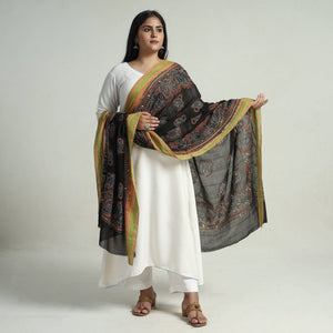 Black - Bengal Kantha Embroidery Cotton Handloom Dupatta 110