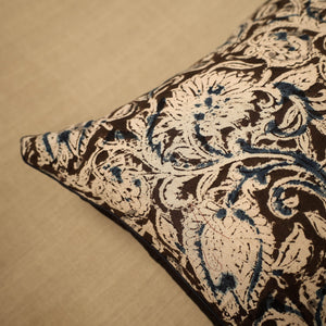 Beige - Block Print Cotton Kalamkari Cushion Cover (16 x 16 in) 01