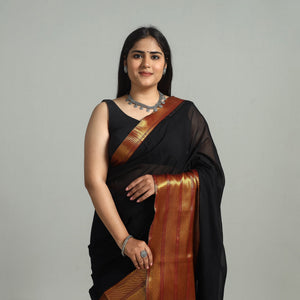 Black - Dharwad Cotton Saree with Zari Border