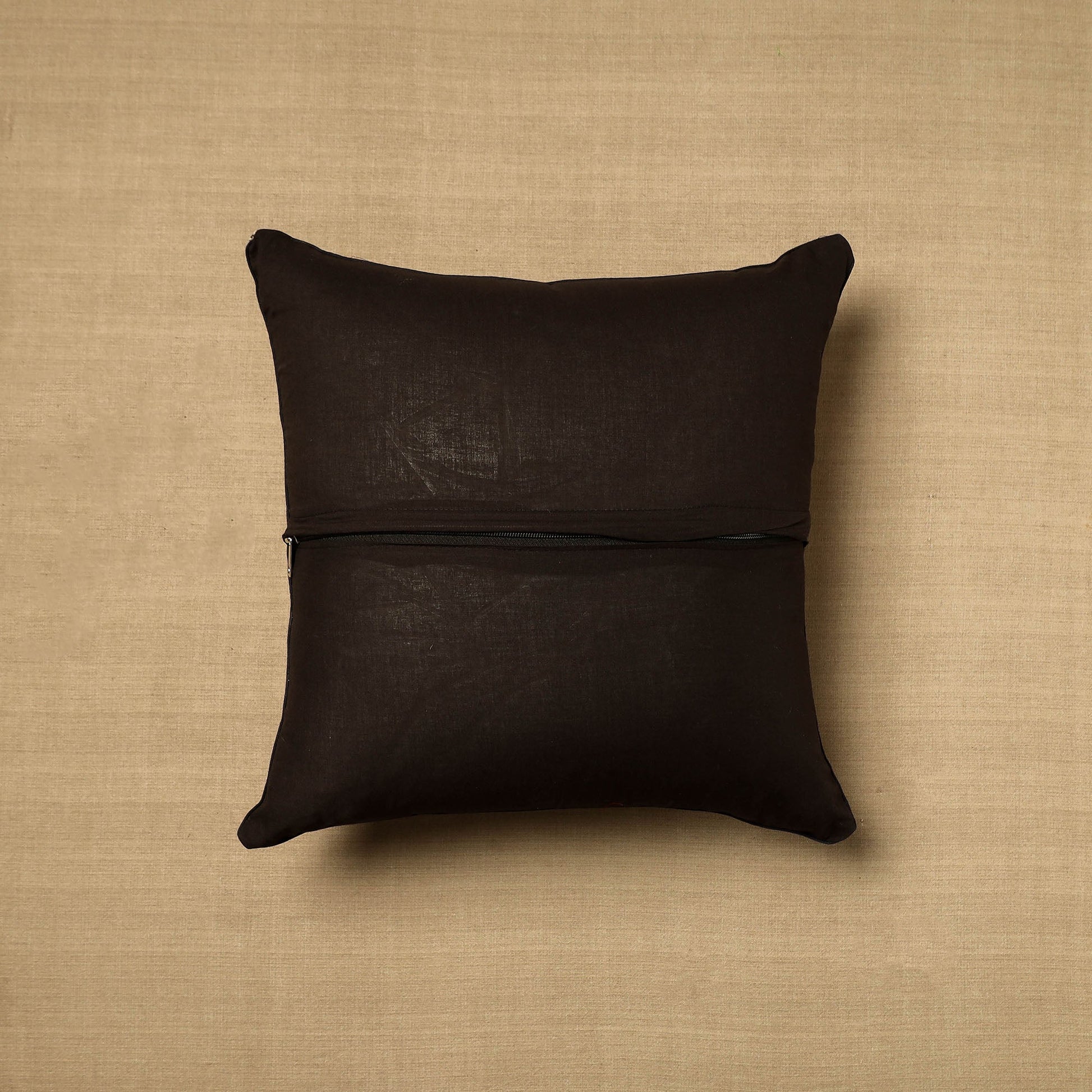 Beige - Block Print Cotton Kalamkari Cushion Cover (16 x 16 in) 01