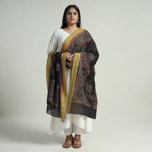 Black - Bengal Kantha Embroidery Cotton Handloom Dupatta 110