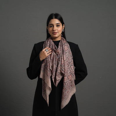 Black - Block Print Pedana Kalamkari Wool Stole 13