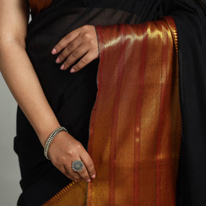 Black - Dharwad Cotton Saree with Zari Border