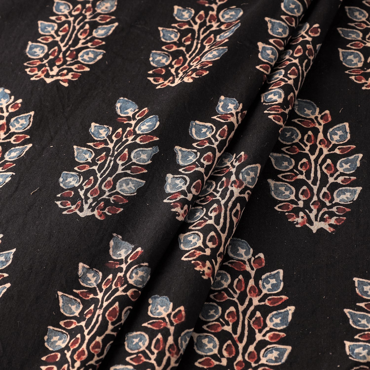 Black - Ajrakh Hand Block Printed Cotton Fabric 01
