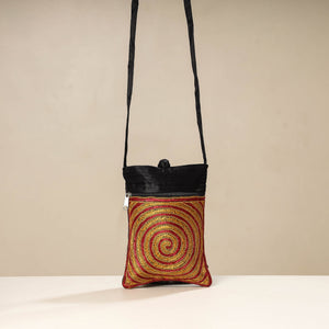 Black - Kutch Ahir Embroidery Mashru Silk Sling Bag
