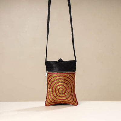 Black - Kutch Ahir Embroidery Mashru Silk Sling Bag