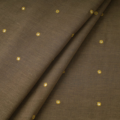 Brown - Organic Kala Cotton Handloom Mirror Work Fabric
