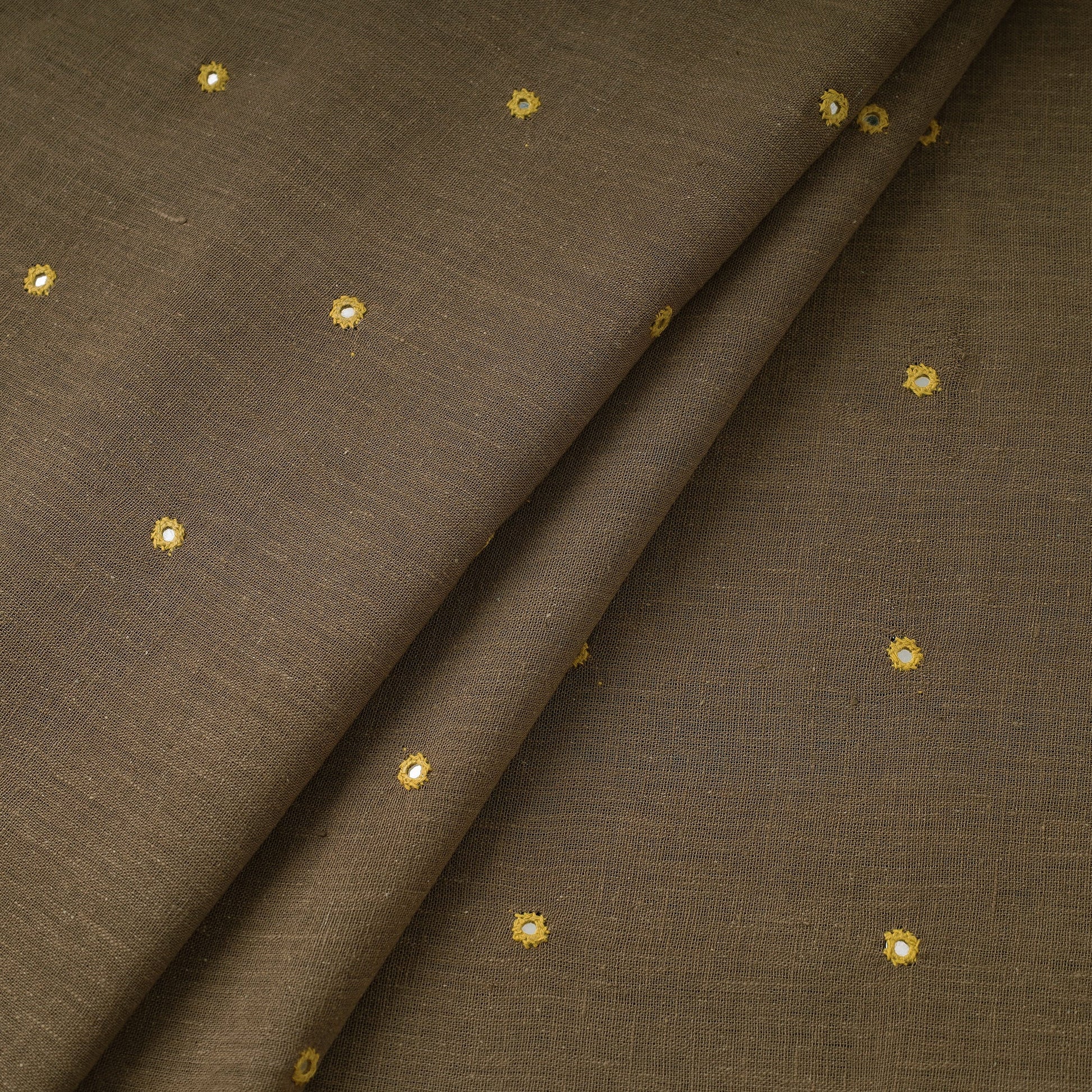 Brown - Organic Kala Cotton Handloom Mirror Work Fabric