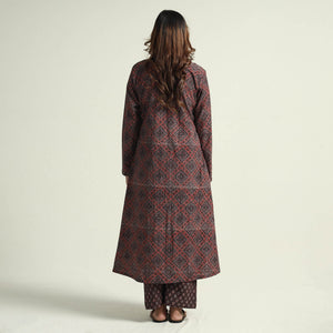 Brown - Block Print Cotton Flared Ajrakh Kurta with Palazzo Set