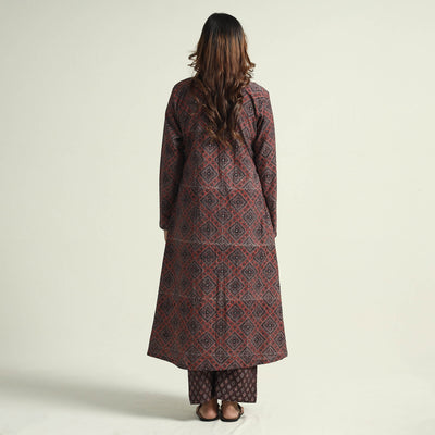 Brown - Block Print Cotton Flared Ajrakh Kurta with Palazzo Set