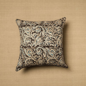 Black - Block Print Cotton Kalamkari Cushion Cover (16 x 16 in) 05