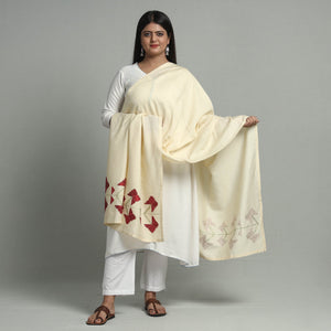 Beige - Phulkari Hand Embroidery Silk Handloom Dupatta