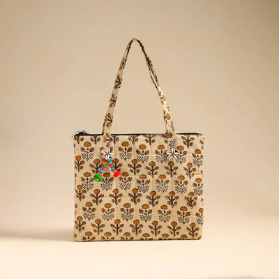 Beige - Handcrafted Quilted Cotton Handbag 03