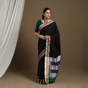 Black - Cotton Khun Saree with Chikki Paras Border 03