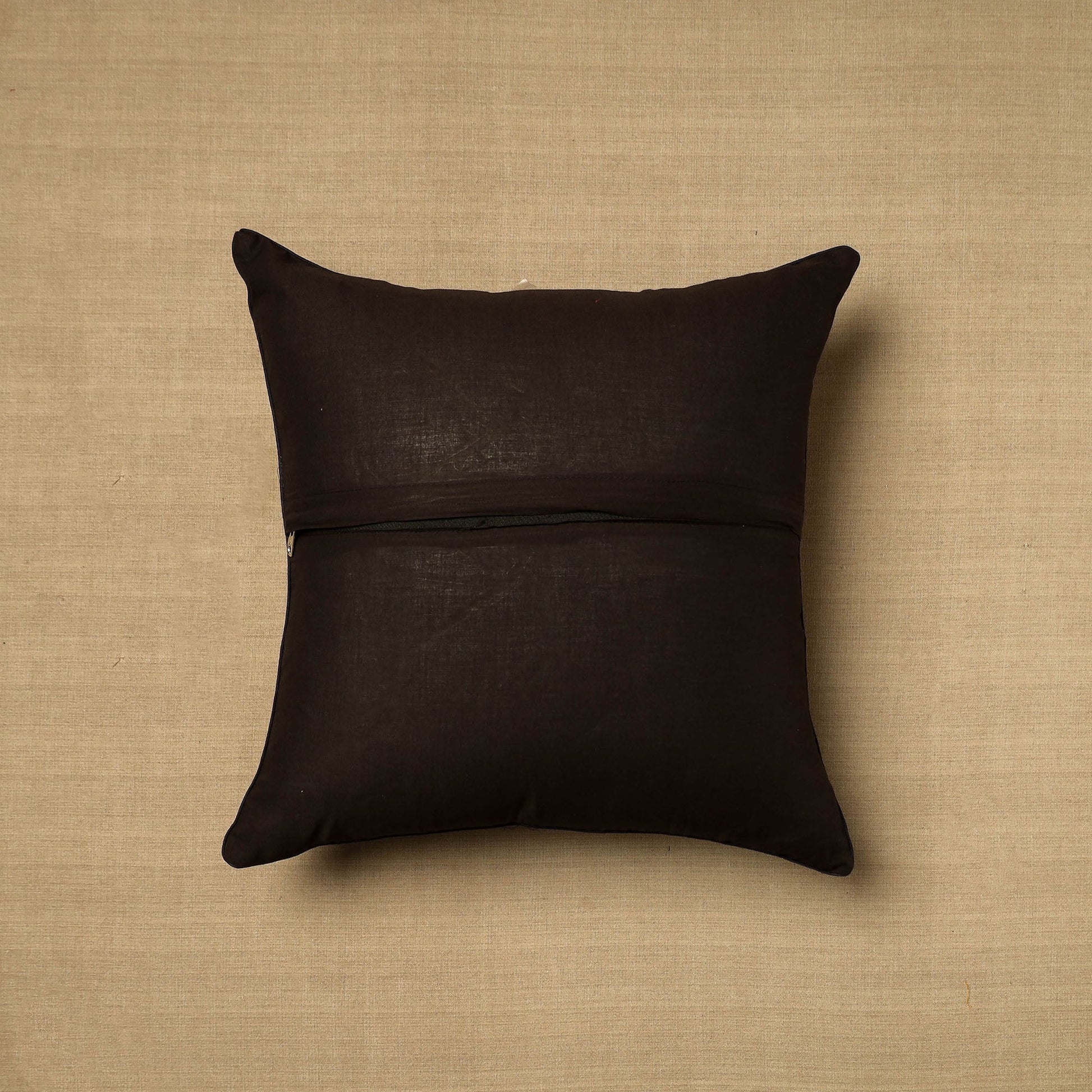 Black - Block Print Cotton Kalamkari Cushion Cover (16 x 16 in) 05