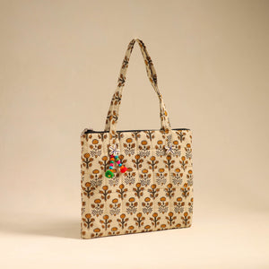 Beige - Handcrafted Quilted Cotton Handbag 03
