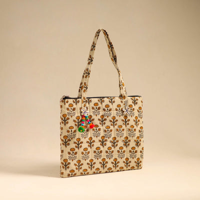 Beige - Handcrafted Quilted Cotton Handbag 03