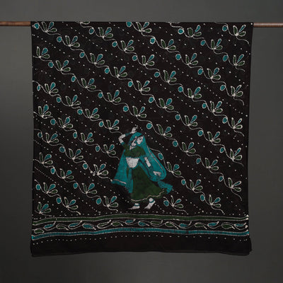 Black - Cotton Hand Batik Print Dupatta 46