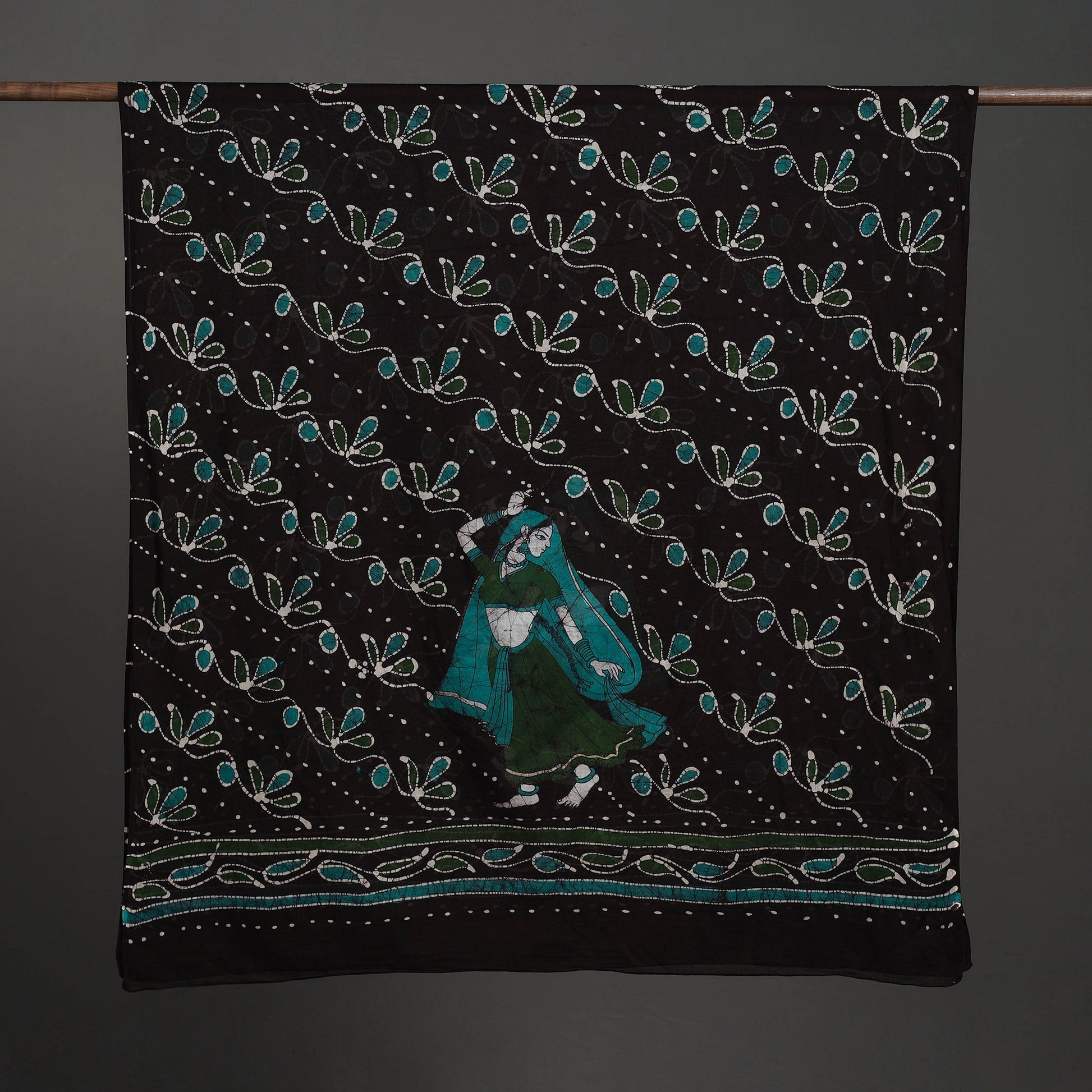 Black - Cotton Hand Batik Print Dupatta 46
