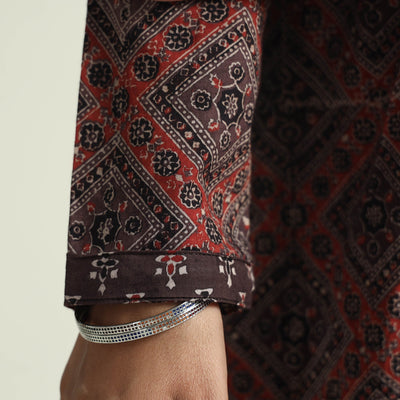 Brown - Block Print Cotton Flared Ajrakh Kurta with Palazzo Set