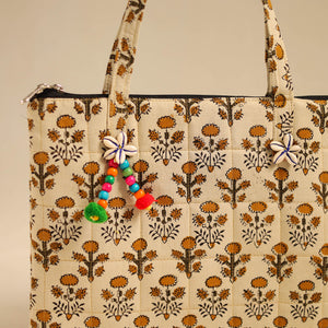 Beige - Handcrafted Quilted Cotton Handbag 03