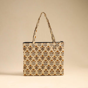 Beige - Handcrafted Quilted Cotton Handbag 03