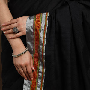 Black - Cotton Khun Saree with Chikki Paras Border 03
