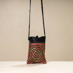 Black - Kutch Ahir Embroidery Mashru Silk Sling Bag