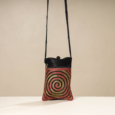 Black - Kutch Ahir Embroidery Mashru Silk Sling Bag