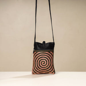 Black - Kutch Ahir Embroidery Mashru Silk Sling Bag