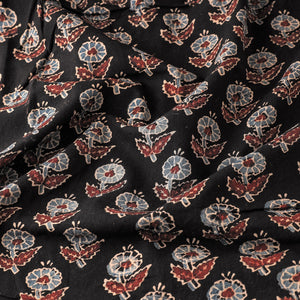 Black - Floral Butta Black Ajrakh Hand Block Printed Cotton Fabric
