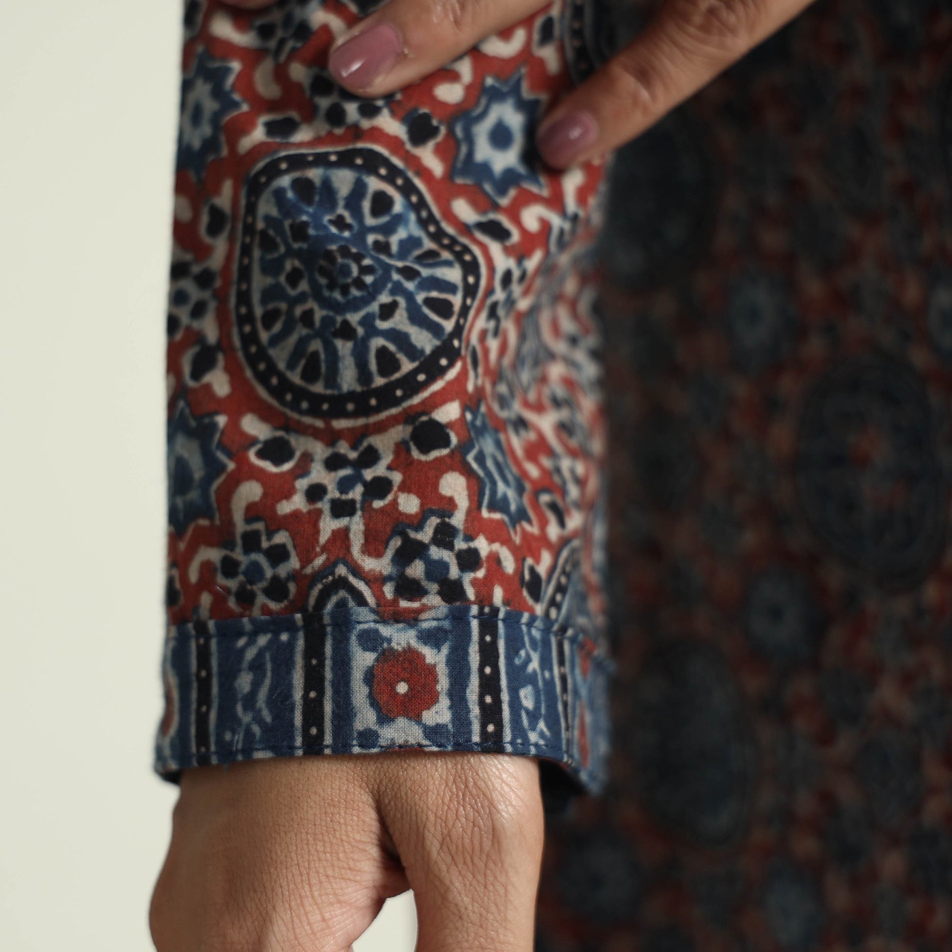 Blue - Block Print Cotton Flared Ajrakh Kurta with Palazzo Set