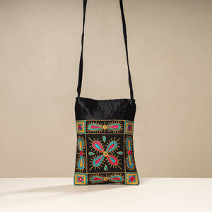 Black - Kutch Ahir Embroidery Mashru Silk Sling Bag