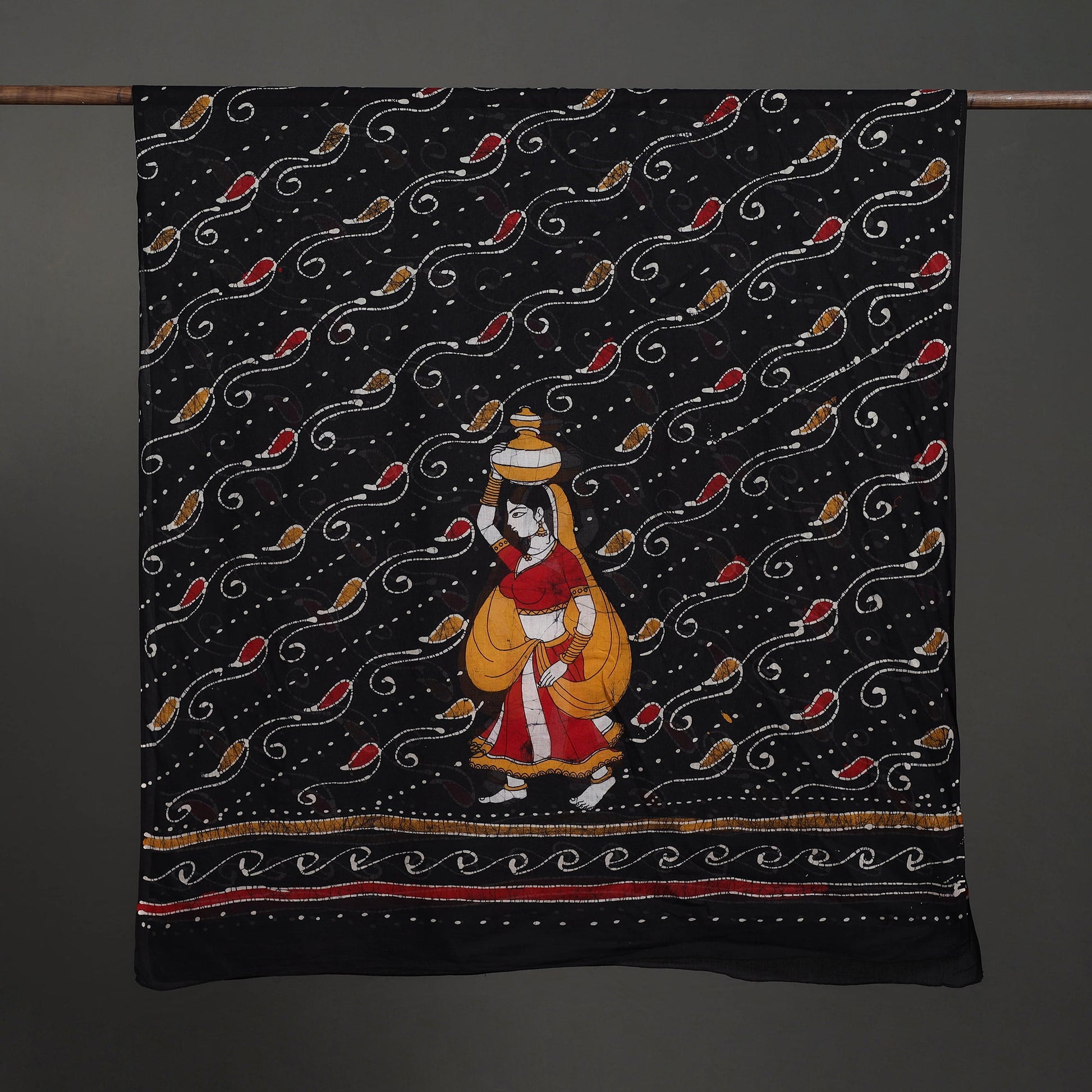 Black - Cotton Hand Batik Print Dupatta 38