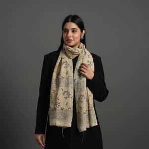 Beige - Block Print Pedana Kalamkari Wool Stole 18