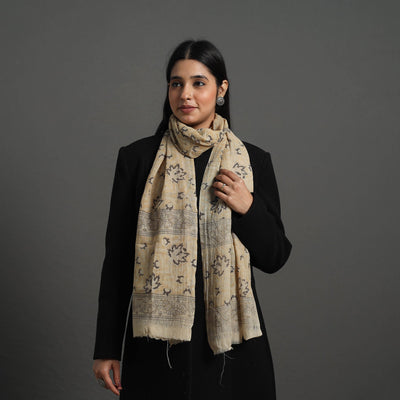 Beige - Block Print Pedana Kalamkari Wool Stole 18