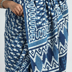 Blue - Bagru Dabu Block Printed Mul Cotton Saree