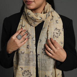 Beige - Block Print Pedana Kalamkari Wool Stole 18