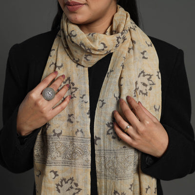 Beige - Block Print Pedana Kalamkari Wool Stole 18