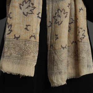 Beige - Block Print Pedana Kalamkari Wool Stole 18