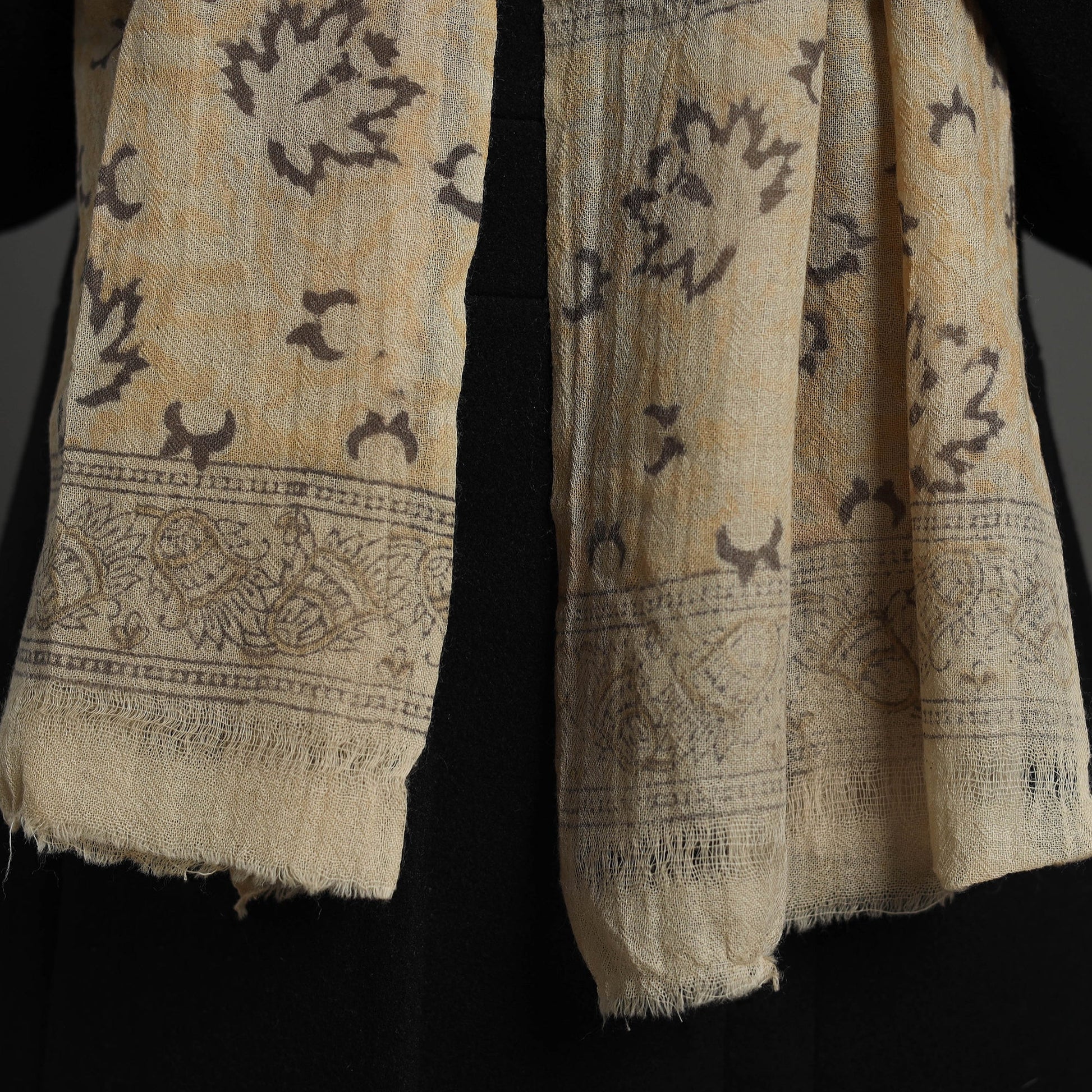 Beige - Block Print Pedana Kalamkari Wool Stole 18