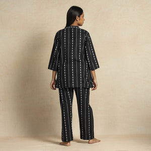 Black Jacquard Cotton Top & Pyjama Night Suit Set